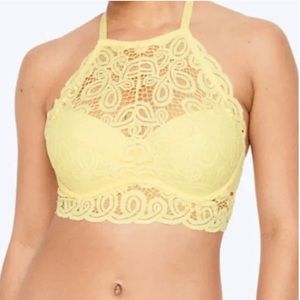 Victoria’s Secret PINK Yellow Lace Push Up Halter High Neck Bralette Bra XS